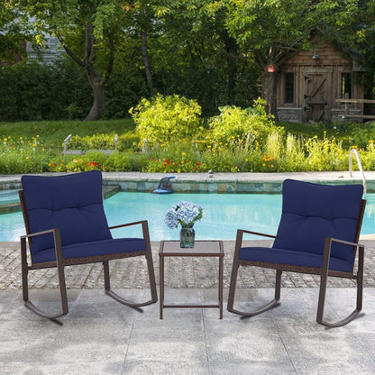 SUNCROWN 3-piece Outdoor Patio Brown/Black Wicker Rocking Chairs Conversation Bistro Set