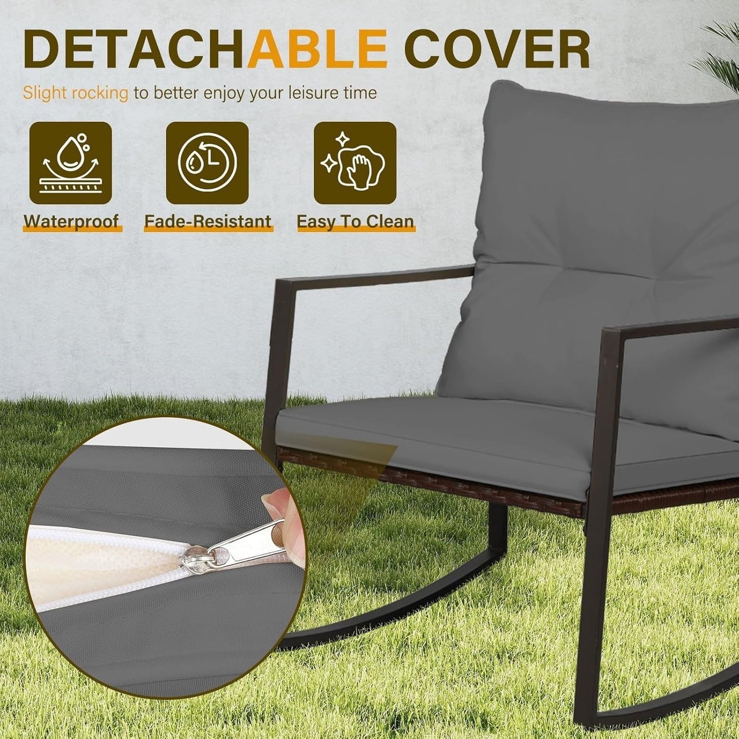 SUNCROWN 3-piece Outdoor Patio Brown/Black Wicker Rocking Chairs Conversation Bistro Set