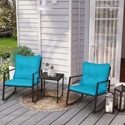SUNCROWN 3-piece Outdoor Patio Brown/Black Wicker Rocking Chairs Conversation Bistro Set
