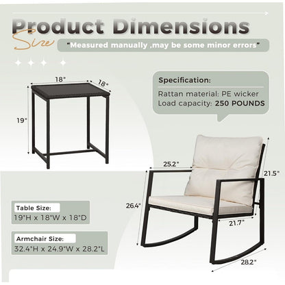 SUNCROWN 3-piece Outdoor Patio Brown/Black Wicker Rocking Chairs Conversation Bistro Set