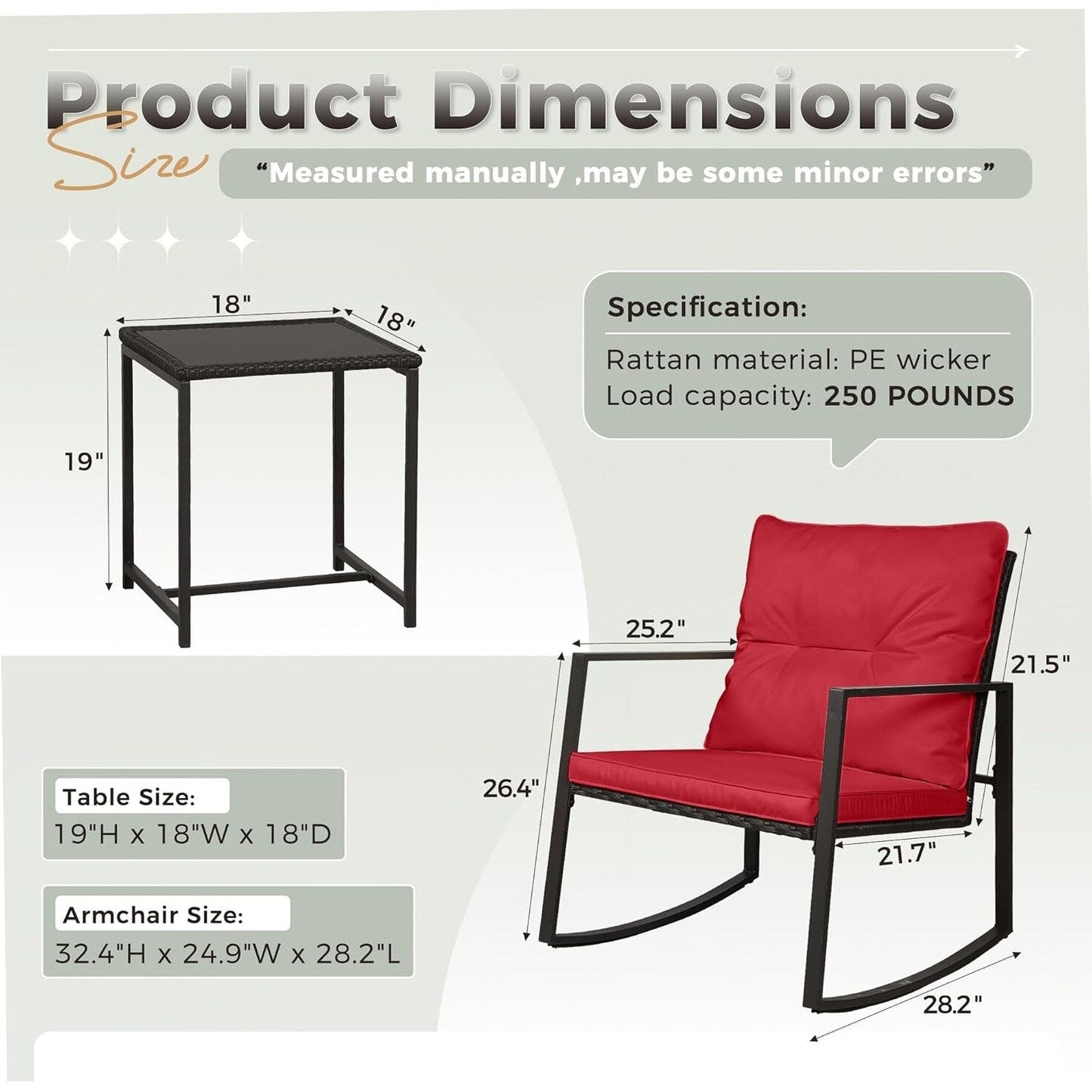 SUNCROWN 3-piece Outdoor Patio Brown/Black Wicker Rocking Chairs Conversation Bistro Set