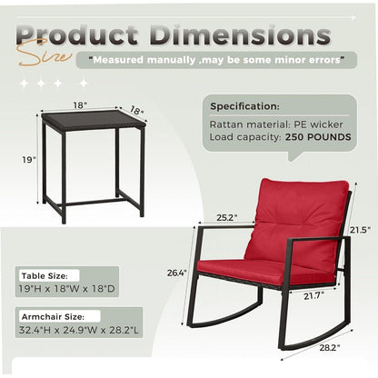 SUNCROWN 3-piece Outdoor Patio Brown/Black Wicker Rocking Chairs Conversation Bistro Set