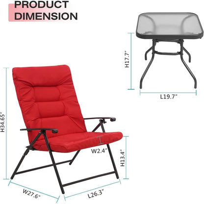 SUNCROWN 3 Piece Outdoor Patio Padded Folding Chairs Bistro Set
