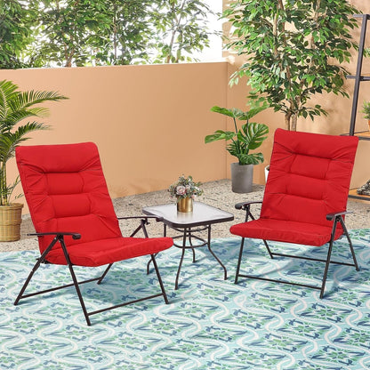 SUNCROWN 3 Piece Outdoor Patio Padded Folding Chairs Bistro Set