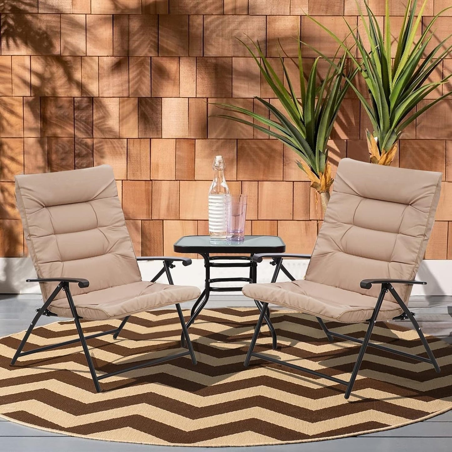 SUNCROWN 3 Piece Outdoor Patio Padded Folding Chairs Bistro Set