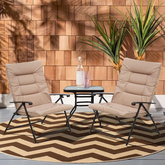 SUNCROWN 3 Piece Outdoor Patio Padded Folding Chairs Bistro Set