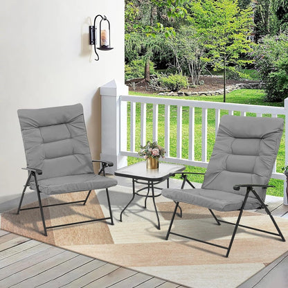 SUNCROWN 3 Piece Outdoor Patio Padded Folding Chairs Bistro Set
