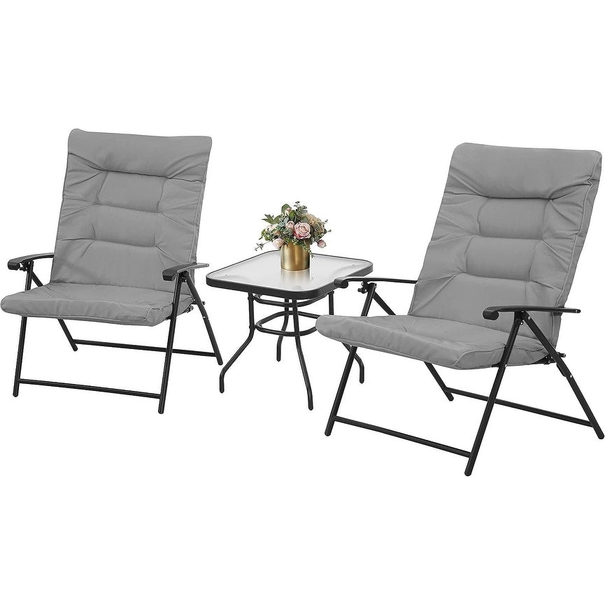 SUNCROWN 3 Piece Outdoor Patio Padded Folding Chairs Bistro Set