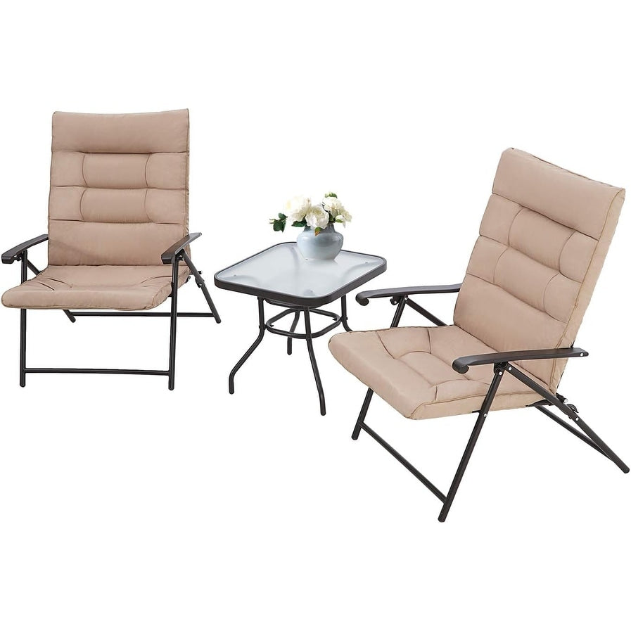 SUNCROWN 3 Piece Outdoor Patio Padded Folding Chairs Bistro Set