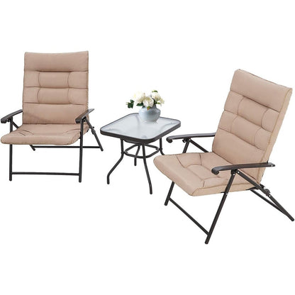 SUNCROWN 3 Piece Outdoor Patio Padded Folding Chairs Bistro Set