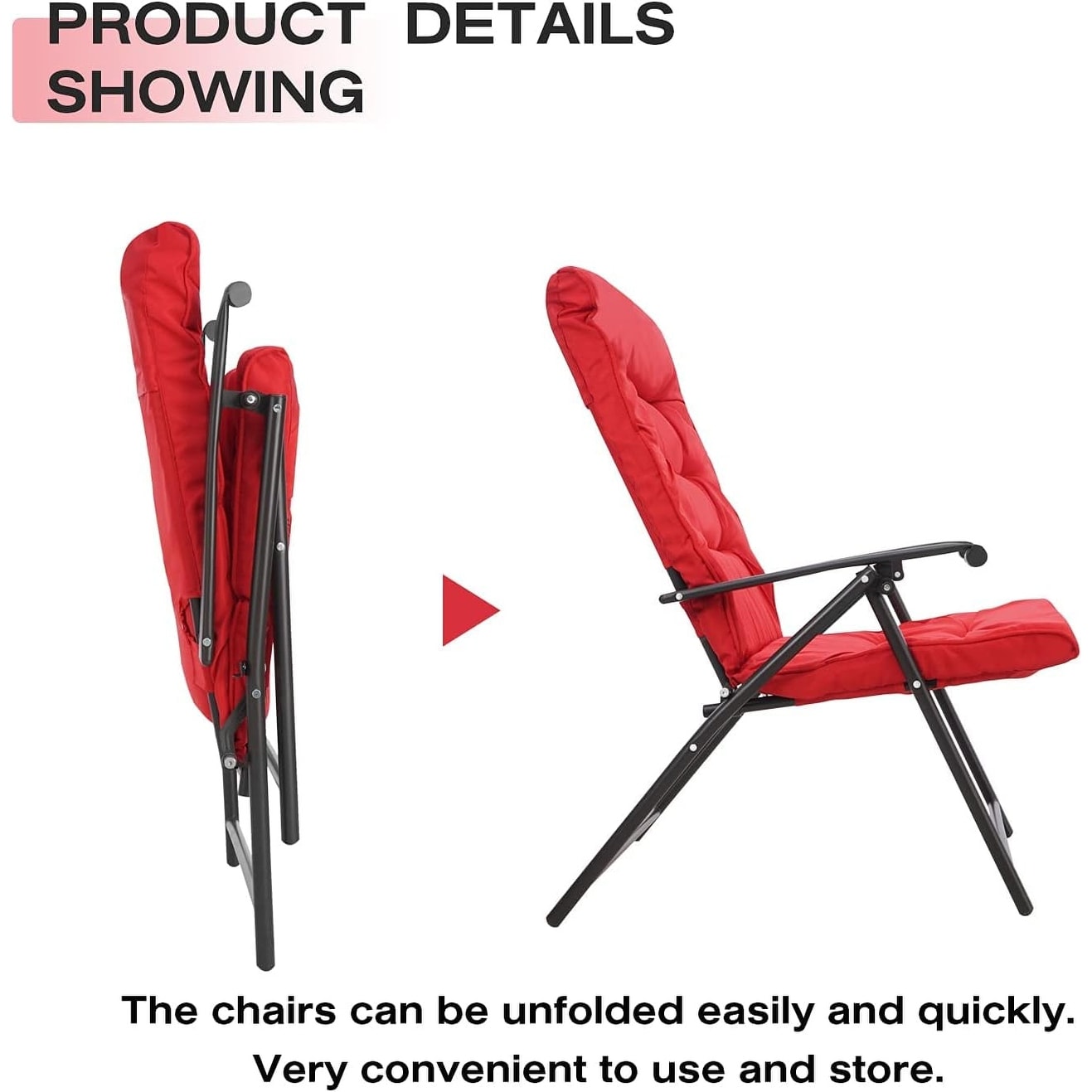 SUNCROWN 3 Piece Outdoor Patio Padded Folding Chairs Bistro Set