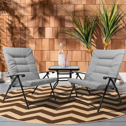 SUNCROWN 3 Piece Outdoor Patio Padded Folding Chairs Bistro Set