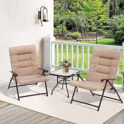 SUNCROWN 3 Piece Outdoor Patio Padded Folding Chairs Bistro Set