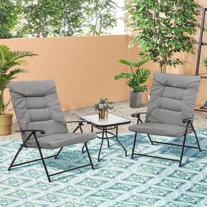 SUNCROWN 3 Piece Outdoor Patio Padded Folding Chairs Bistro Set