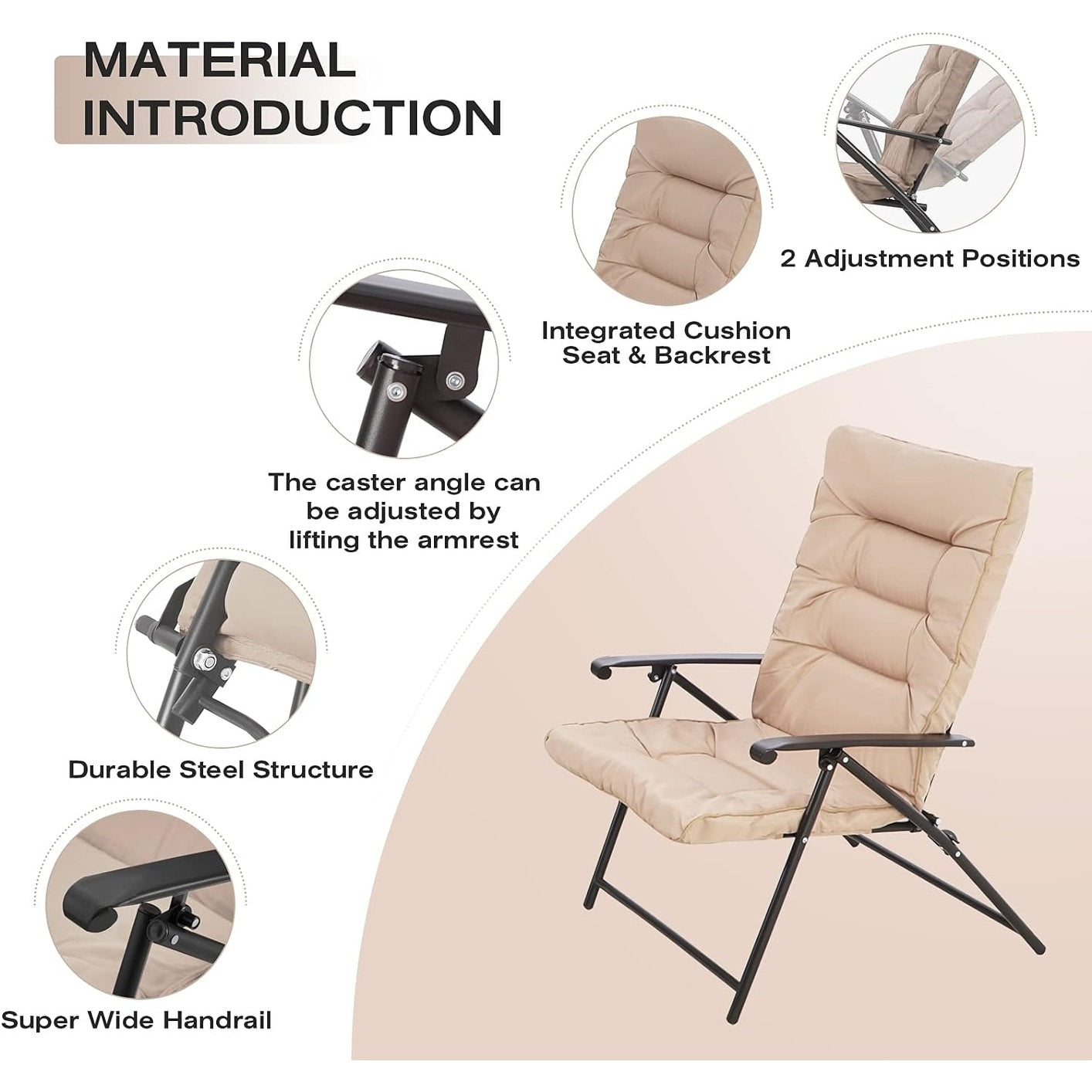 SUNCROWN 3 Piece Outdoor Patio Padded Folding Chairs Bistro Set