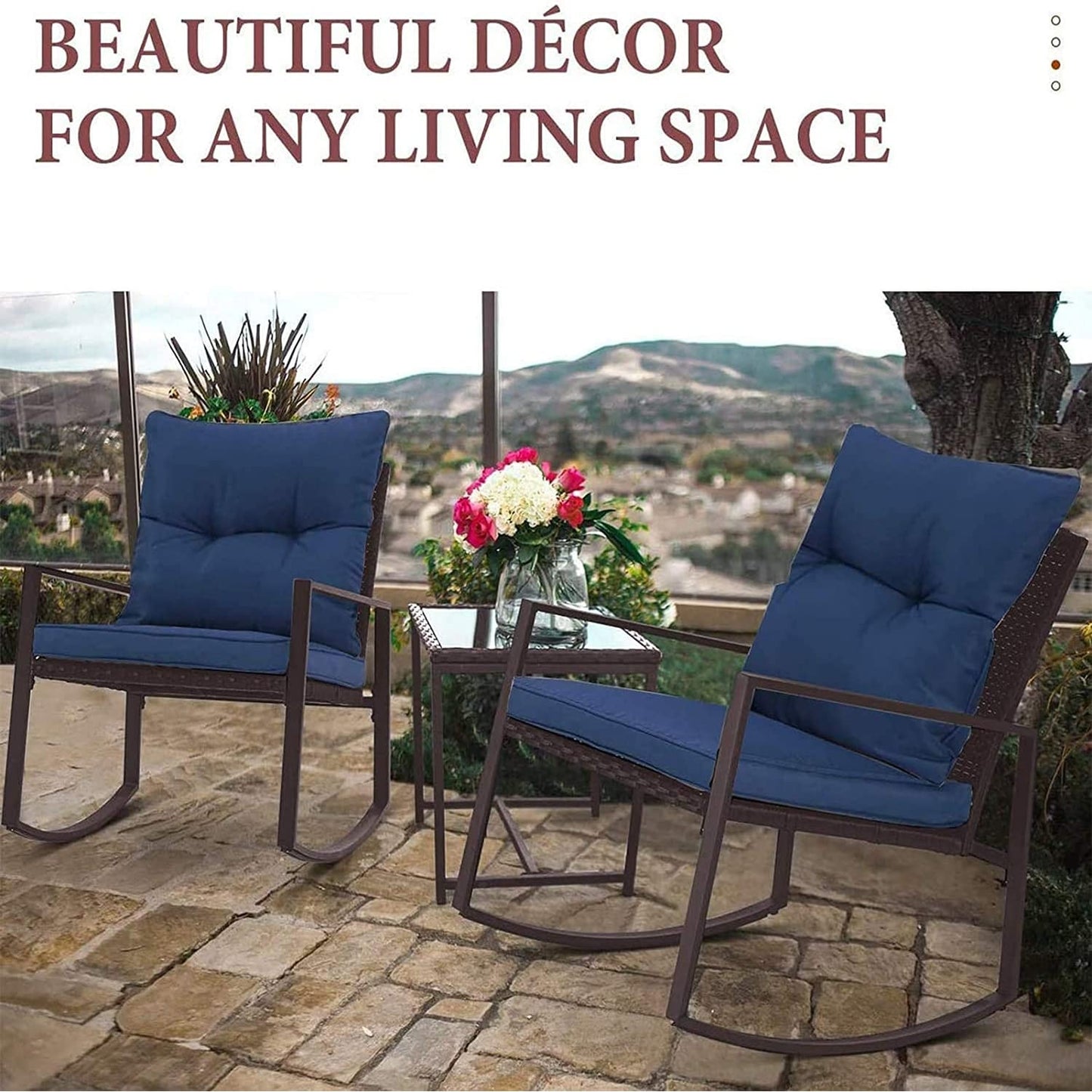 SUNCROWN 3-piece Outdoor Patio Brown/Black Wicker Rocking Chairs Conversation Bistro Set