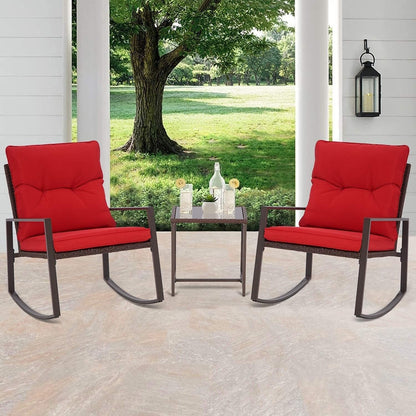 SUNCROWN 3-piece Outdoor Patio Brown/Black Wicker Rocking Chairs Conversation Bistro Set
