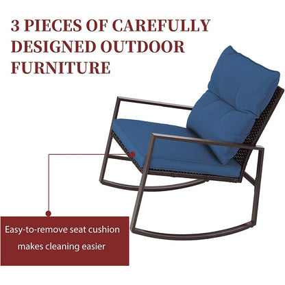 SUNCROWN 3-piece Outdoor Patio Brown/Black Wicker Rocking Chairs Conversation Bistro Set