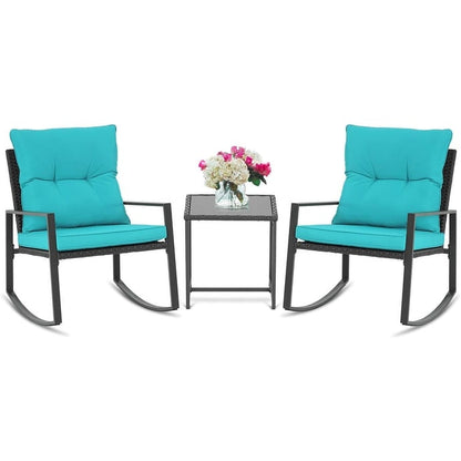 SUNCROWN 3-Piece Black Metal Outdoor Patio Rocking Bistro Set