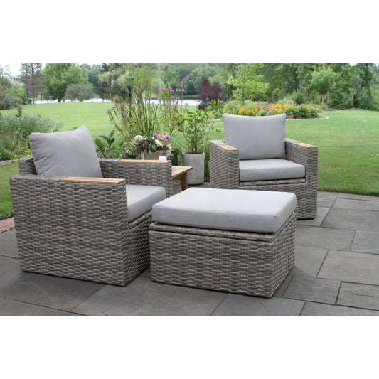 Samera 4 pc. Teak and Wicker Storage Armchairs and Ottomans