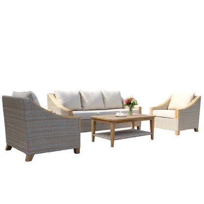 Samera Ash Wicker And Teak 4-Piece Sofa Set With Sunbrella Fabrics
