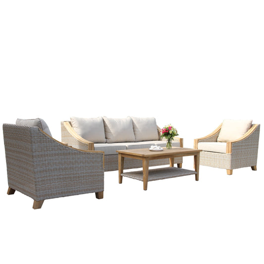 Samera Ash Wicker And Teak 4-Piece Sofa Set With Sunbrella Fabrics