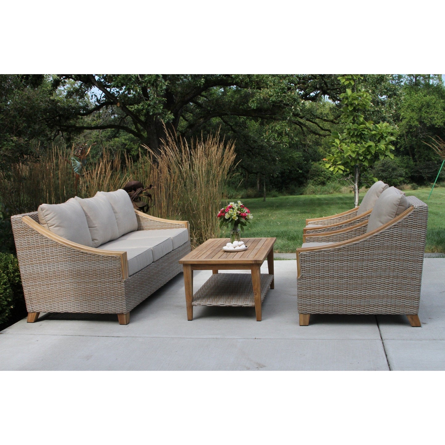 Samera Ash Wicker And Teak 4-Piece Sofa Set With Sunbrella Fabrics
