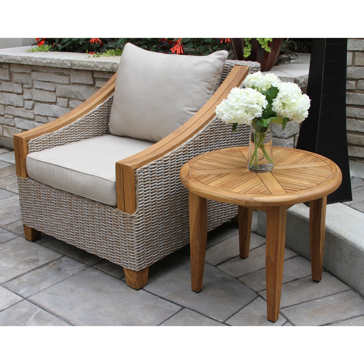 Samera Ash Wicker And Teak 4-Piece Sofa Set With Sunbrella Fabrics