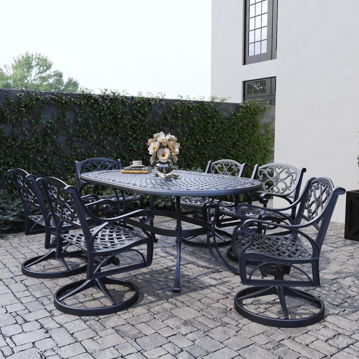 Sanibel Black Aluminum 7-Piece Outdoor Dining Set by Homestyles - 72 x 29 x 42