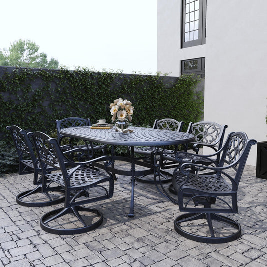 Sanibel Black Aluminum 7-Piece Outdoor Dining Set by Homestyles - 72 x 29 x 42