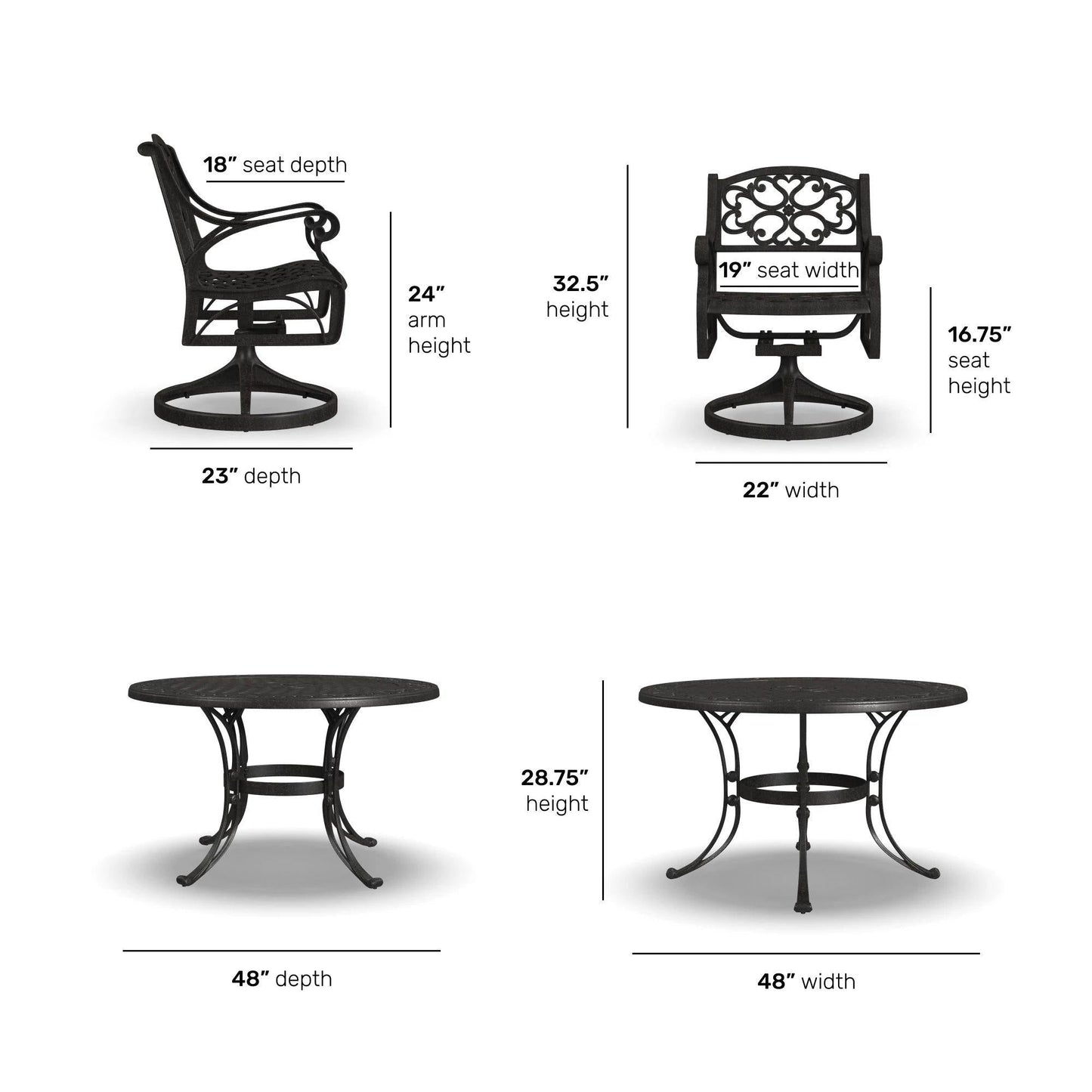 Sanibel Cast Aluminum 7-Piece Outdoor Dining Set with an Oval Table and 6 Swivel Chairs by Homestyles
