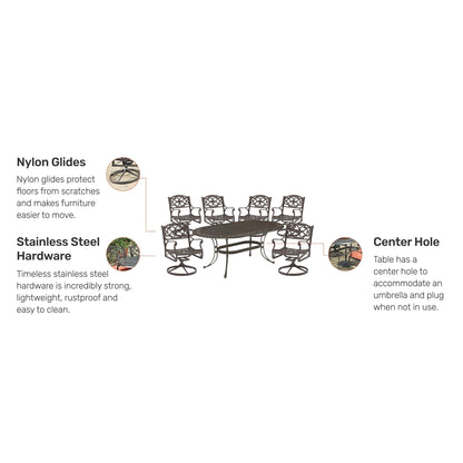 Sanibel Cast Aluminum 7-Piece Outdoor Dining Set with an Oval Table and 6 Swivel Chairs by Homestyles
