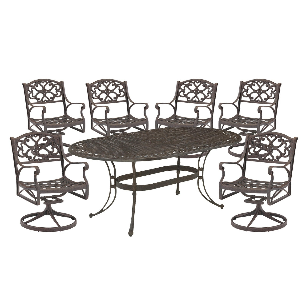 Sanibel Cast Aluminum 7-Piece Outdoor Dining Set with an Oval Table and 6 Swivel Chairs by Homestyles