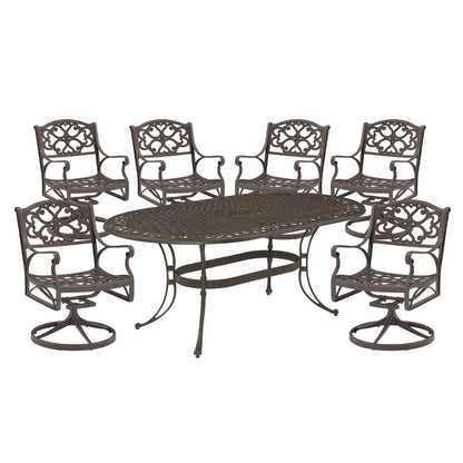 Sanibel Cast Aluminum 7-Piece Outdoor Dining Set with an Oval Table and 6 Swivel Chairs by Homestyles
