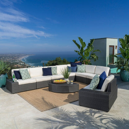 Santa Cruz Outdoor 9-piece Wicker Sectional with Cushions by Christopher Knight Home
