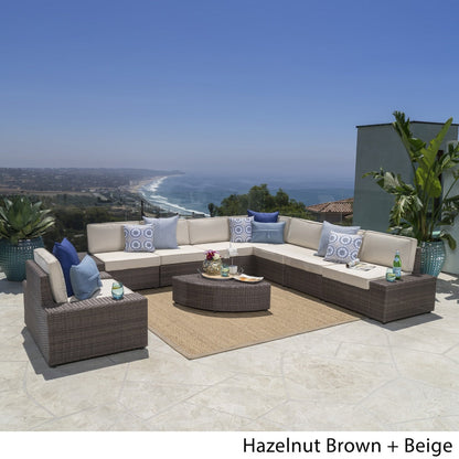 Santa Cruz Outdoor 9-piece Wicker Sectional with Cushions by Christopher Knight Home