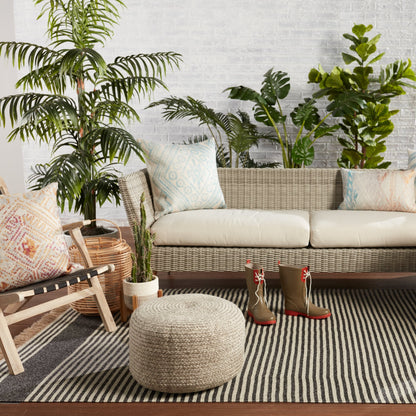Jaipur Living Saba Solar Round Indoor/Outdoor Polyester Pouf Ottoman/Foot Stool - 18X18X12