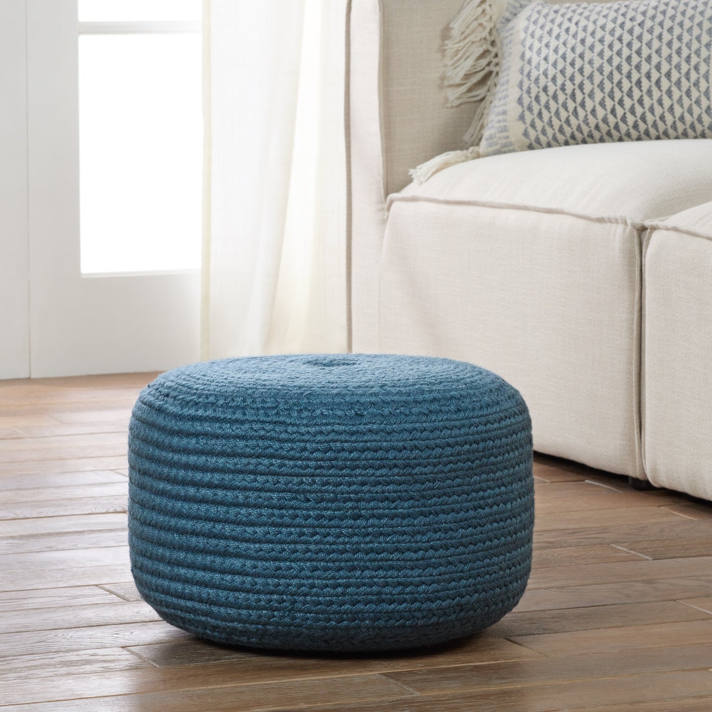 Jaipur Living Saba Solar Round Indoor/Outdoor Polyester Pouf Ottoman/Foot Stool - 18X18X12
