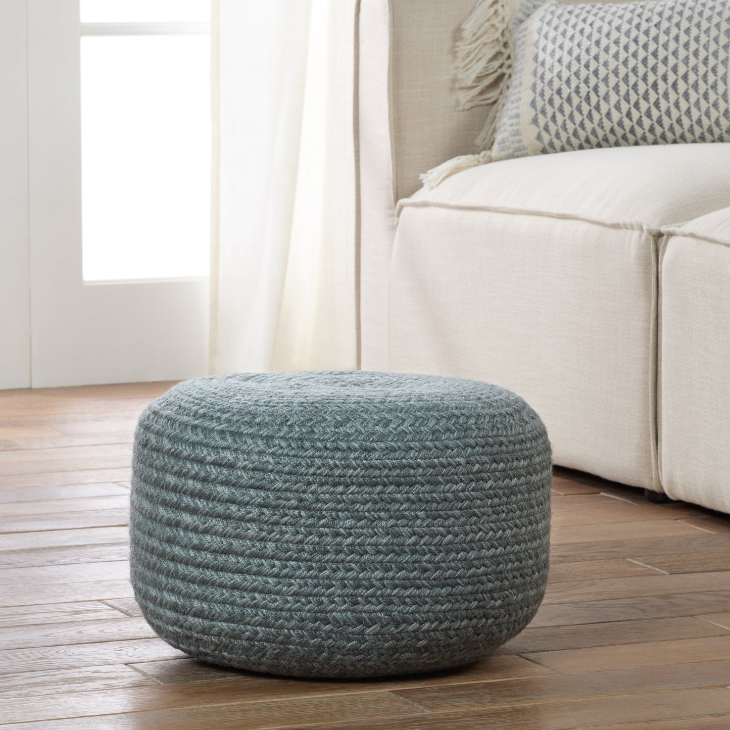 Jaipur Living Saba Solar Round Indoor/Outdoor Polyester Pouf Ottoman/Foot Stool - 18X18X12