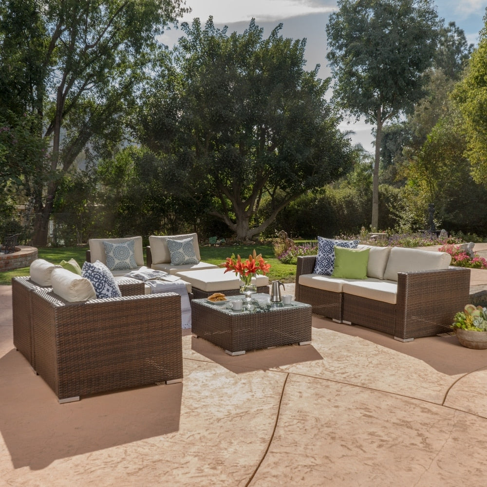 Santa Rosa Outdoor Wicker 9-Piece Sectional Sofa with Cushions by Christopher Knight Home