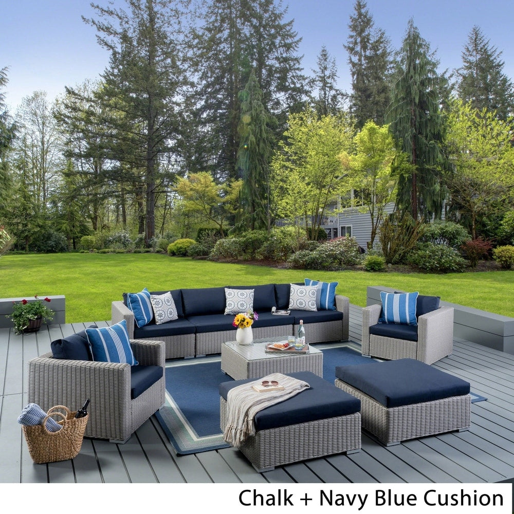 Santa Rosa Outdoor Wicker 9-Piece Sectional Sofa with Cushions by Christopher Knight Home