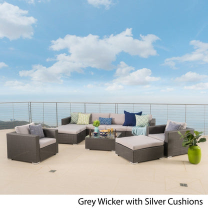Santa Rosa Outdoor Wicker 9-Piece Sectional Sofa with Cushions by Christopher Knight Home