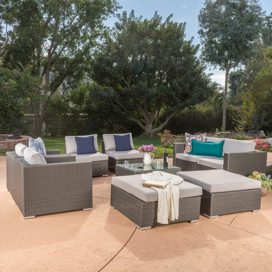 Santa Rosa Outdoor Wicker 9-Piece Sectional Sofa with Cushions by Christopher Knight Home