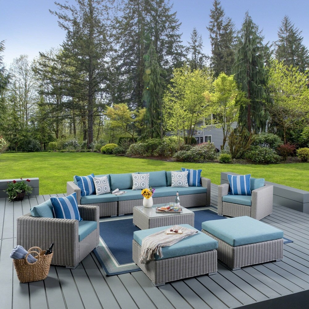 Santa Rosa Outdoor Wicker 9-Piece Sectional Sofa with Cushions by Christopher Knight Home