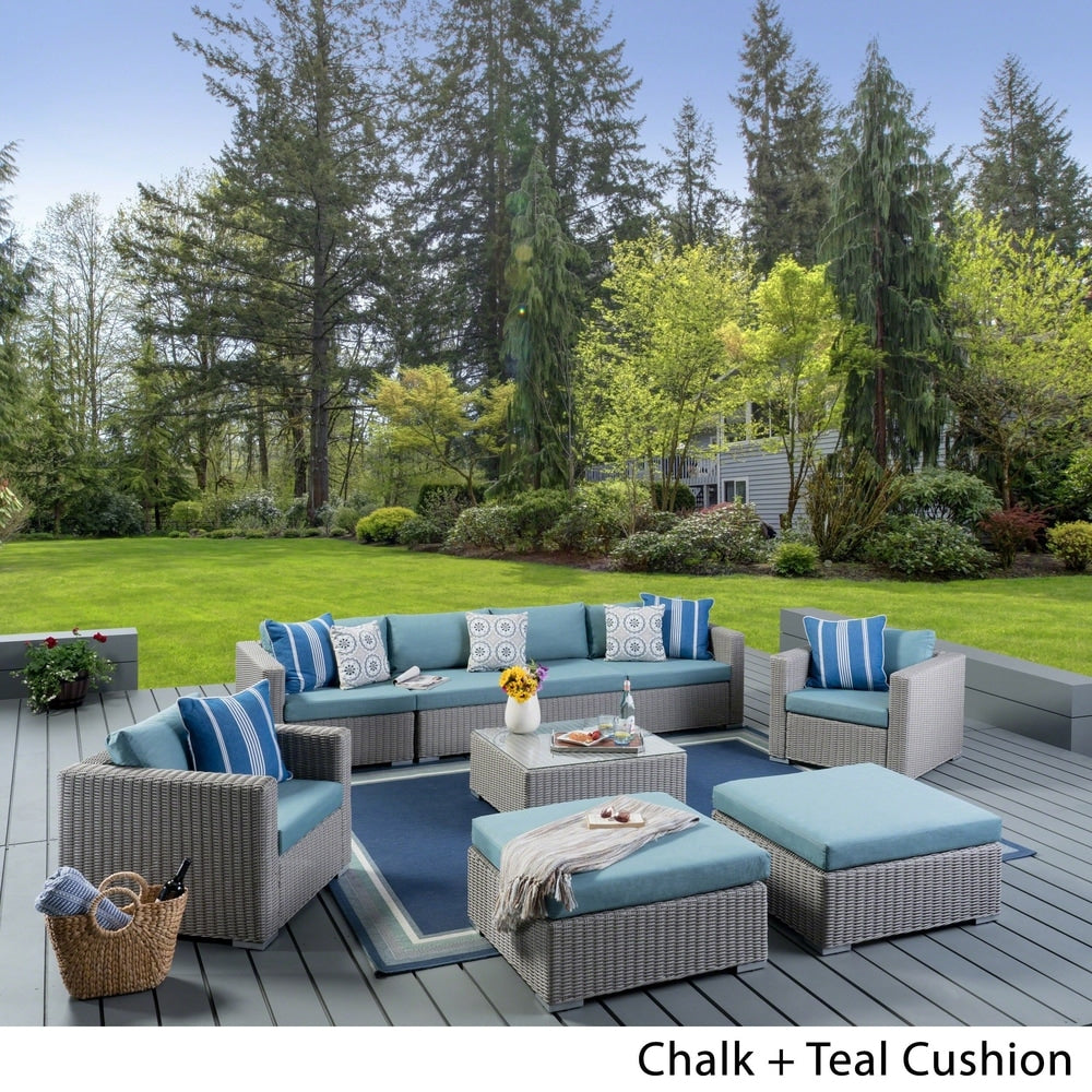 Santa Rosa Outdoor Wicker 9-Piece Sectional Sofa with Cushions by Christopher Knight Home