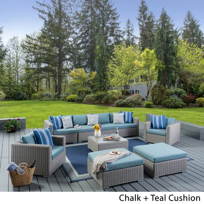 Santa Rosa Outdoor Wicker 9-Piece Sectional Sofa with Cushions by Christopher Knight Home