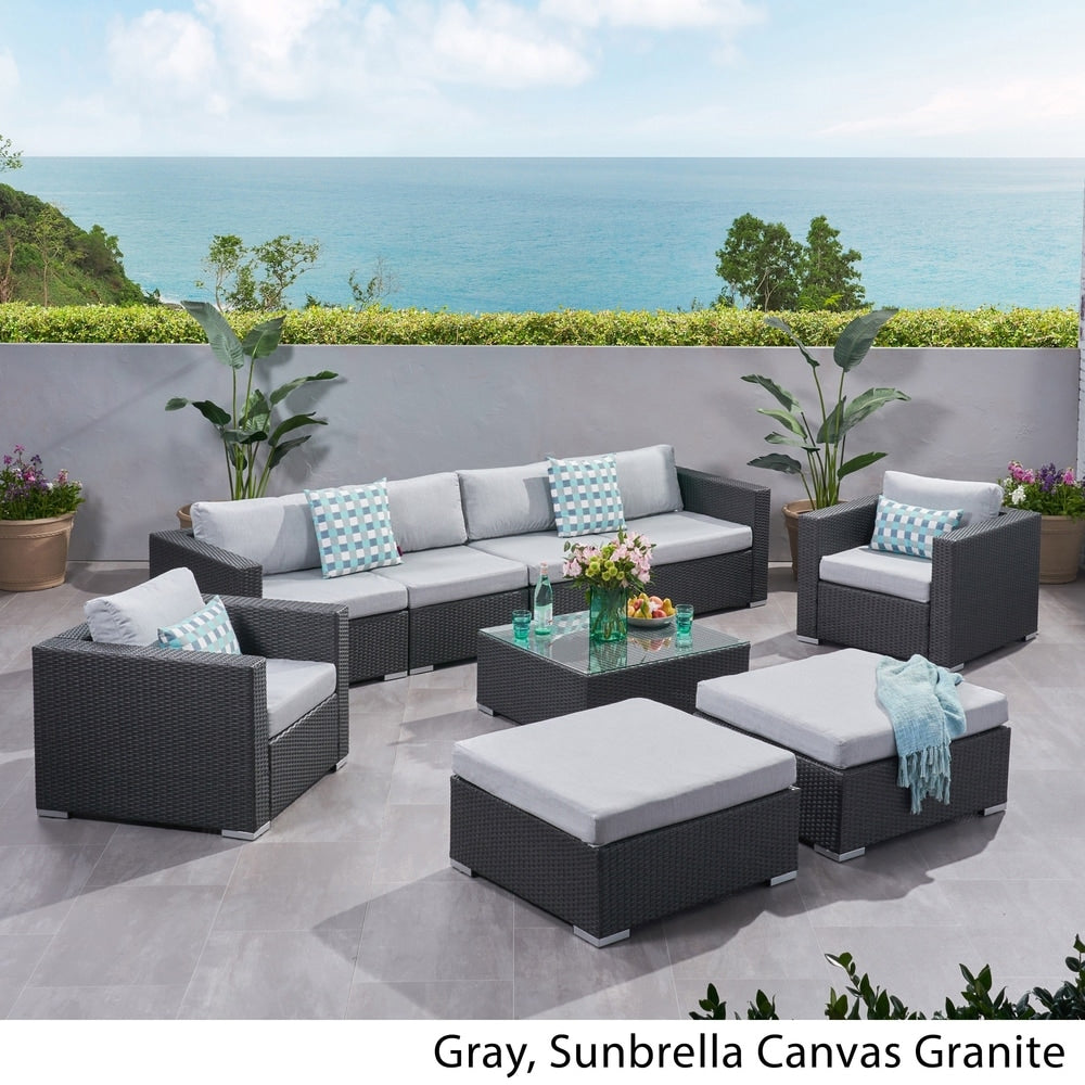 Santa Rosa Outdoor Wicker 9-Piece Sectional Sofa with Cushions by Christopher Knight Home