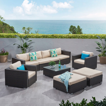 Santa Rosa Outdoor Wicker 9-Piece Sectional Sofa with Cushions by Christopher Knight Home