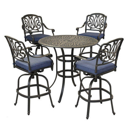 Saratoga 5 Piece Alumium Bar Set with Cushions, 42 Round Bar Table