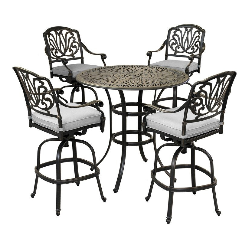 Saratoga 5 Piece Alumium Bar Set with Cushions, 42 Round Bar Table